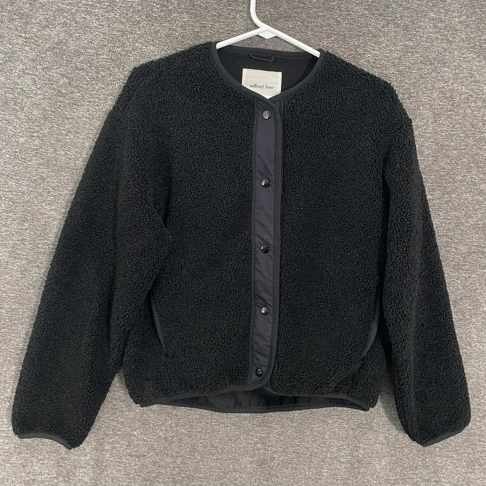Wilfred Free Jacket Womens XS Black Fleece Collarless Snap Front Lined Casual
